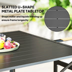 Outdoor Patio Table for 4, Square Garden Table w/ Parasol Hole & Slatted Metal Top, Black