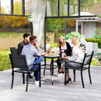 Outdoor Patio Table for 4, Square Garden Table w/ Parasol Hole & Slatted Metal Top, Black
