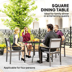 Outdoor Patio Table for 4, Square Garden Table w/ Parasol Hole & Slatted Metal Top, Black
