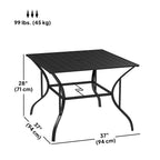 Outdoor Patio Table for 4, Square Garden Table w/ Parasol Hole & Slatted Metal Top, Black