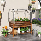 Metal Elevated Garden Bed with Cover & Bottom Shelf for Backyard, 41.75" x 21.25" x 53.25", Brown