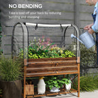 Metal Elevated Garden Bed with Cover & Bottom Shelf for Backyard, 41.75" x 21.25" x 53.25", Brown