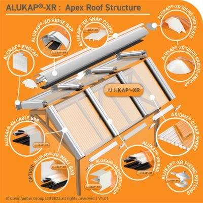 Alukap-XR 60mm Aluminium Wall Bar with 55mm Rafter Gasket and End Cap