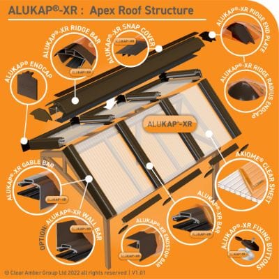 Alukap-XR 60mm Aluminium Wall Bar with 55mm Slot Fit Rafter Gasket and End Cap