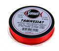 Spool of bright red Amnesia Monofilament fishing line labeled for 200 feet length, 15-pound test strength, designed for shooting and running lines in sea, coarse, and game fishing.