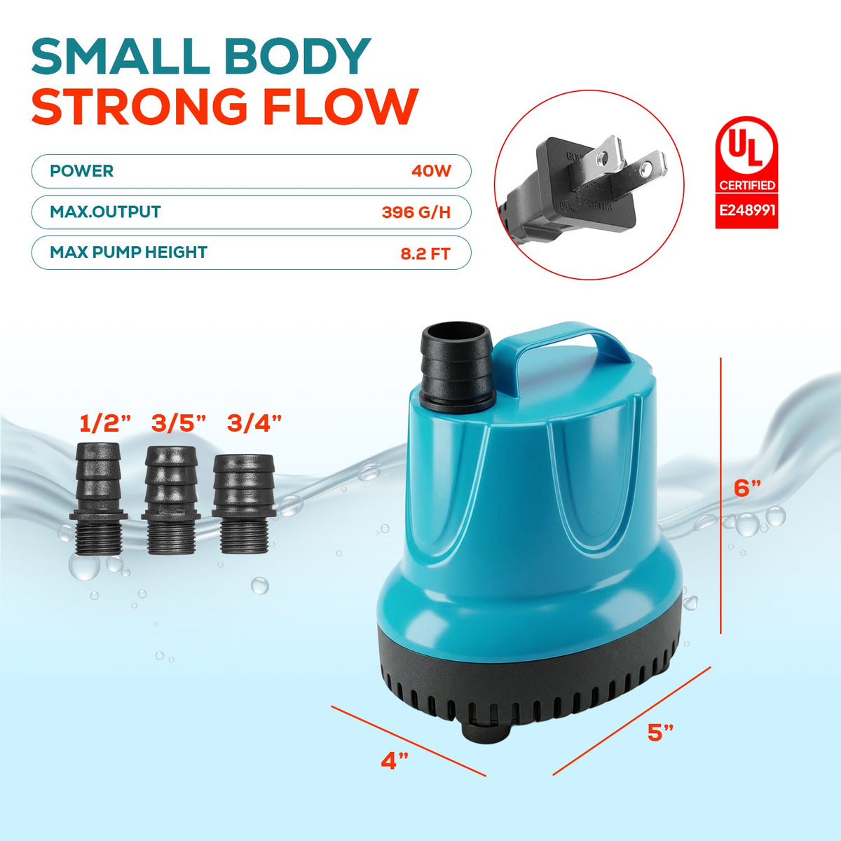 Aqua Dream 396 GPH Bottom Suction Water Pump - 40W Energy Efficient, Low-Suction
