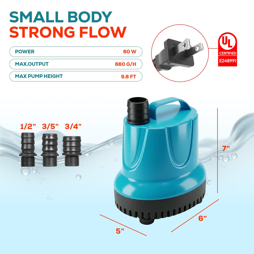 Aqua Dream 660 GPH Bottom Suction Water Pump - 60W Energy Efficient, Low-Suction