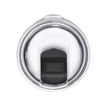 Top view of a clear round YETI Rambler MagSlider Lid featuring a black magnetic sliding closure with the YETI logo for secure spill resistance.
