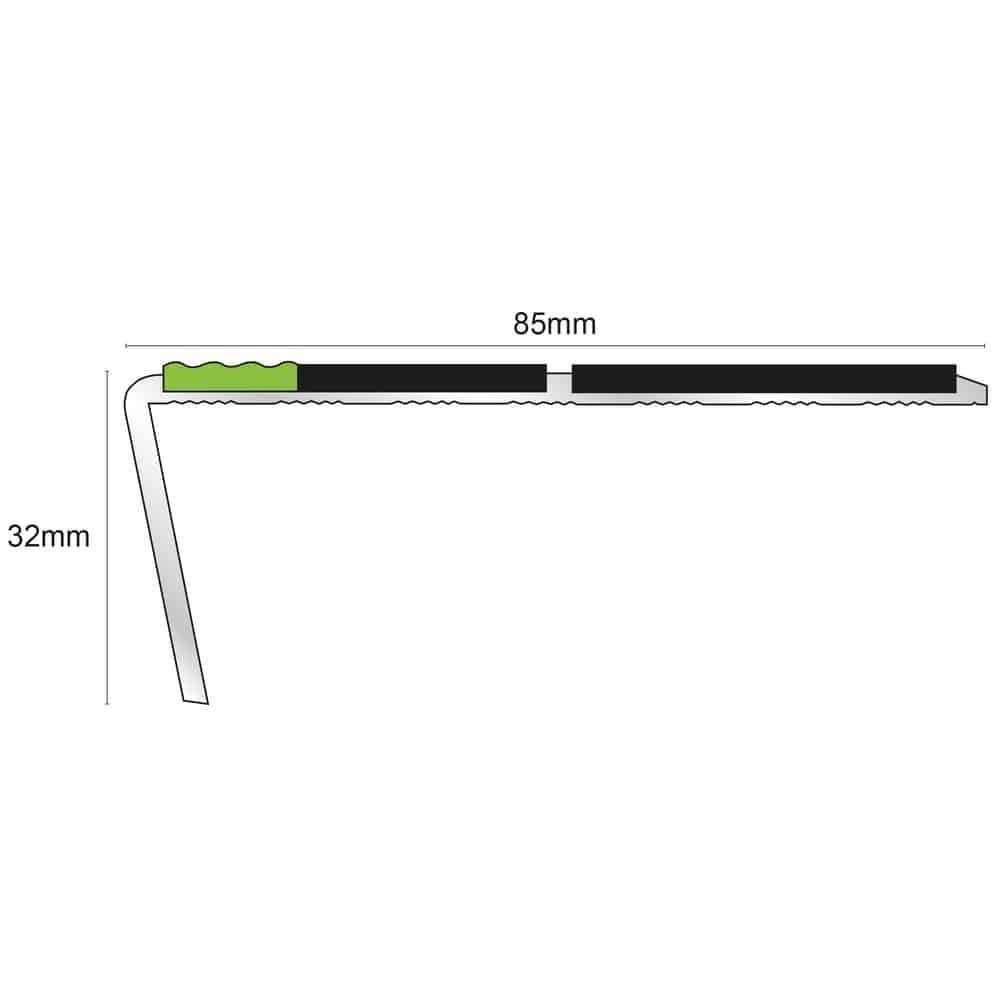 ASL10 Tredsafe 85x32mm Aluminium Non Slip Stair Nosing Edge Trim With Pvc Insert