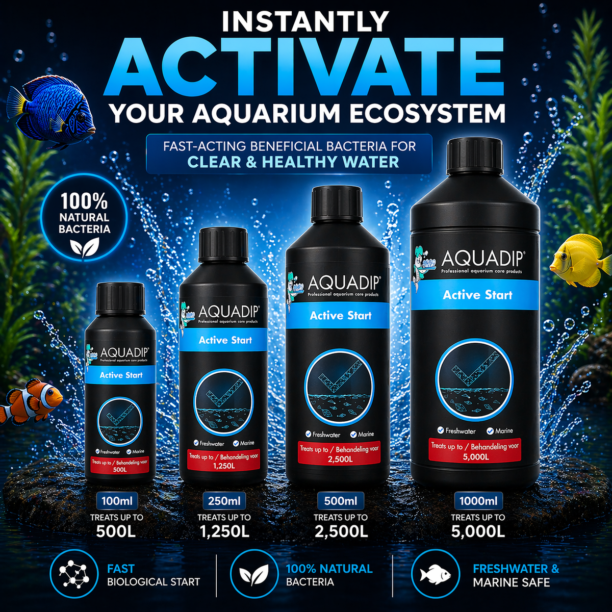 AQUADIP Active Start – Fast-Acting Bacterial Booster for Aquarium Stability