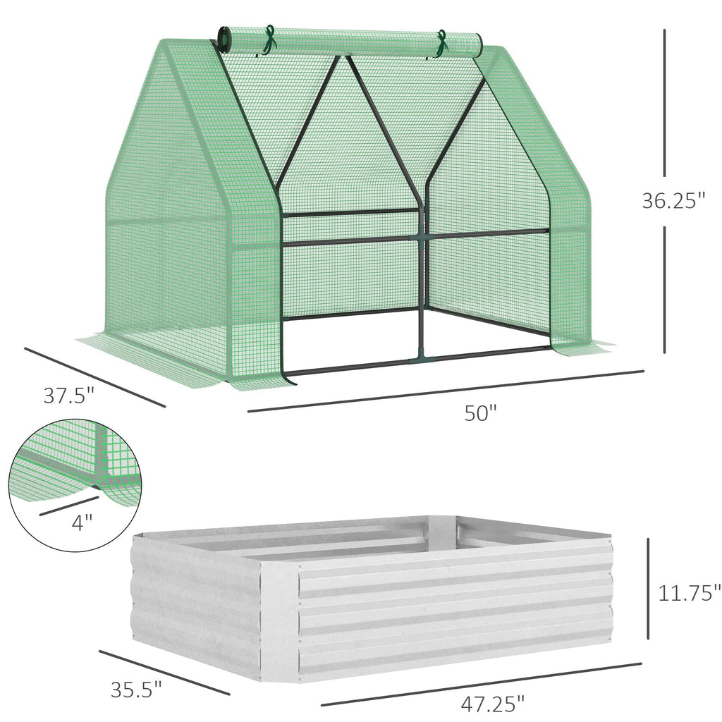 4' x 3' Galvanized Raised Garden Bed with Mini Greenhouse Cover, Outdoor Planter Box, Green