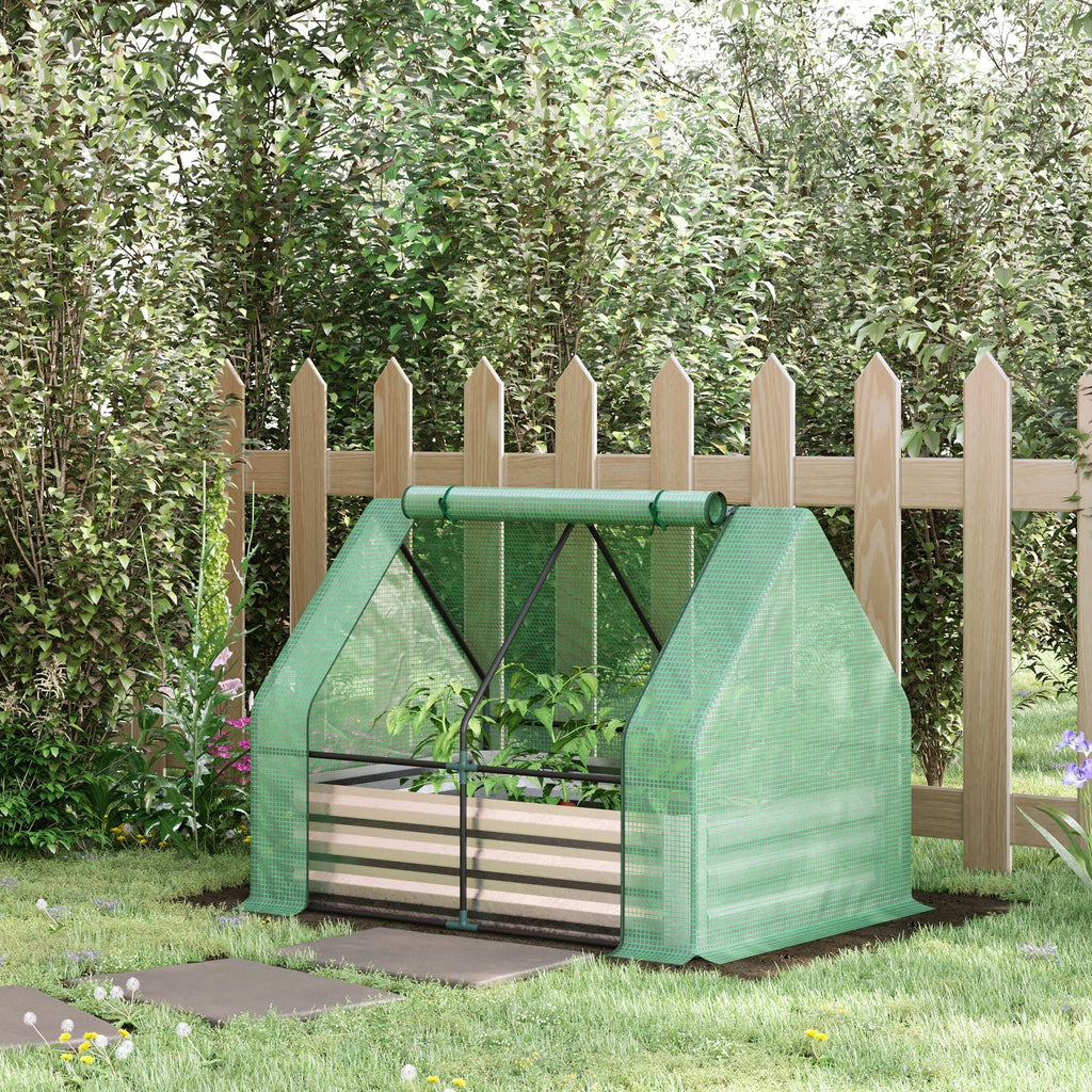 4' x 3' Galvanized Raised Garden Bed with Mini Greenhouse Cover, Outdoor Planter Box, Green