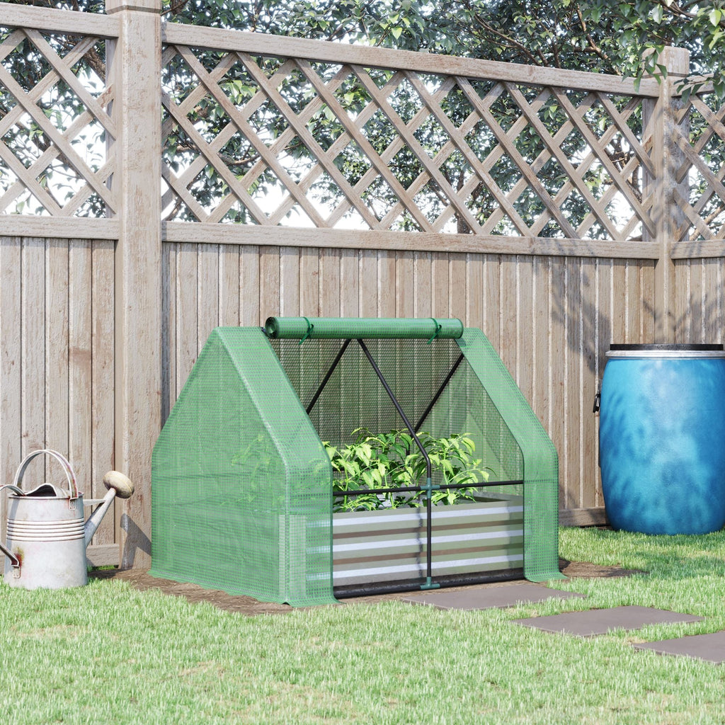 4' x 3' Galvanized Raised Garden Bed with Mini Greenhouse Cover, Outdoor Planter Box, Green