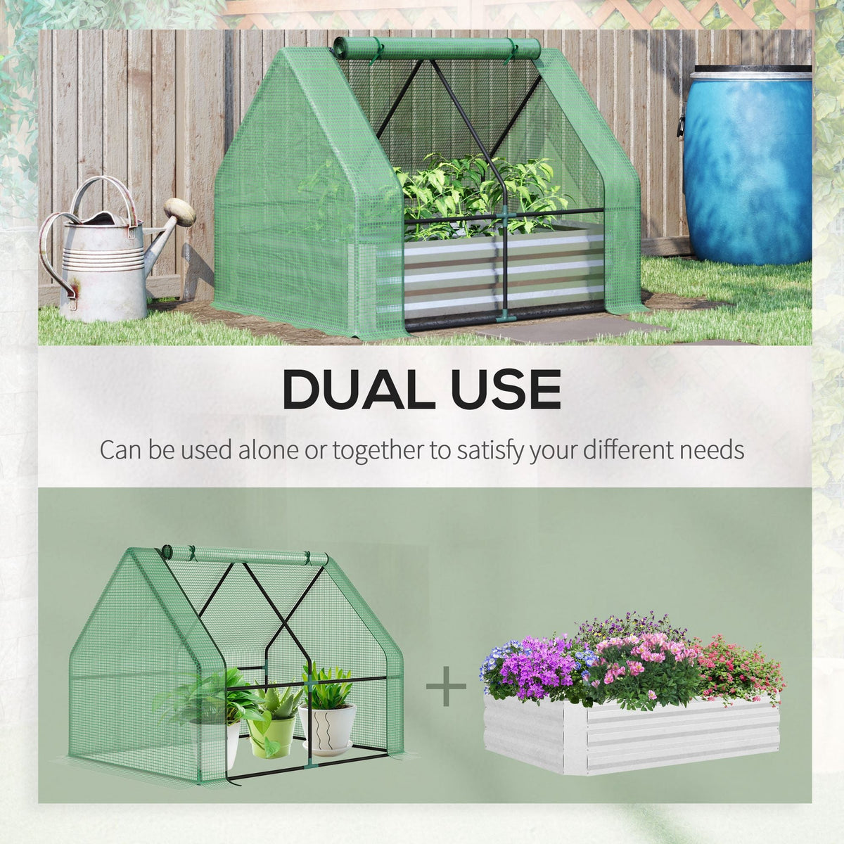 4' x 3' Galvanized Raised Garden Bed with Mini Greenhouse Cover, Outdoor Planter Box, Green