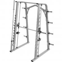 Life Fitness Smith Rack angled view with barbell hooks