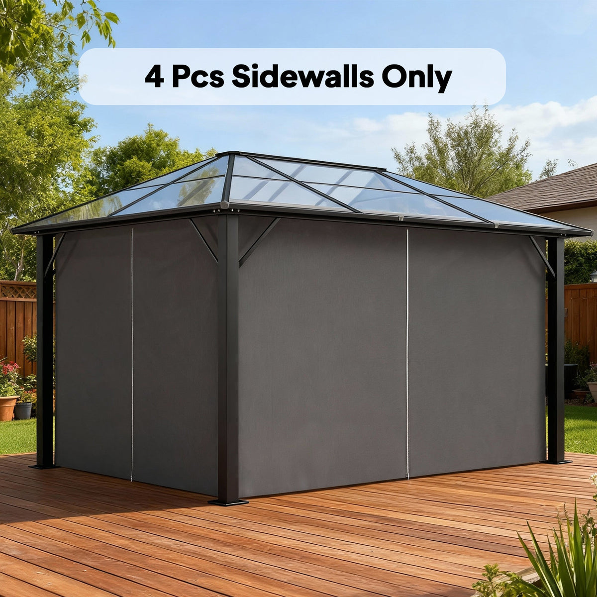 10' x 13' Gazebo Sidewall Set with 4 Panels and Hooks, Light Grey