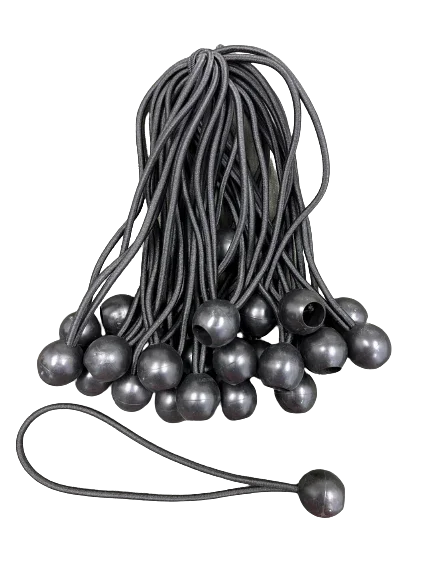Black one size ball bungees used for heavy duty tarp securement