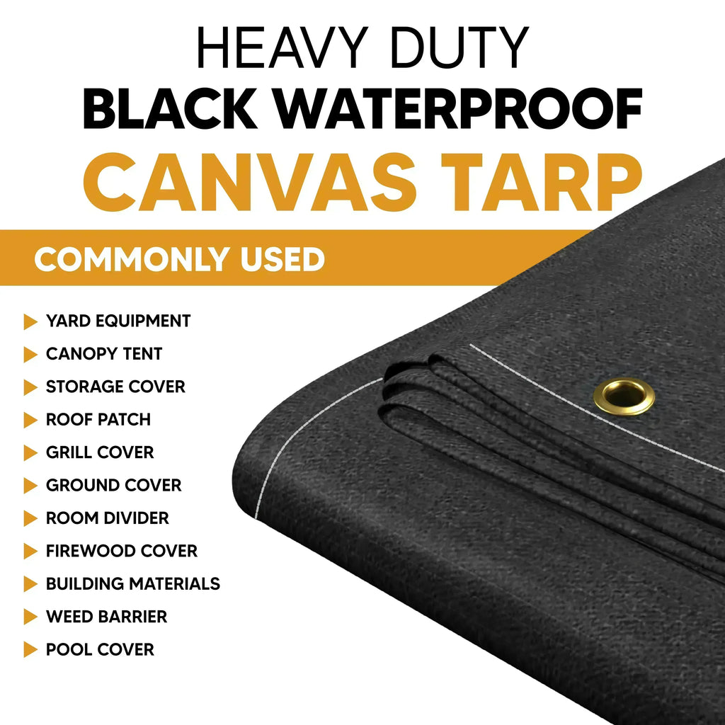 Black Waterproof Canvas Tarps 6' x 8'