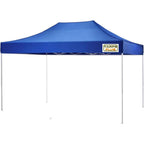 Blue 10' x 15' Diamond pop-up tent forming an outdoor hosting space