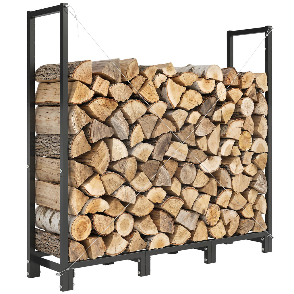 4 ft Firewood Rack with Customizable Width & Height, Cable Reinforcement, 616 lb Capacity, Black