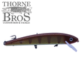 Grandma Lures 9" Crankbait fishing lure in brown and yellow pattern with realistic scale texture, detailed eye, and two treble hooks for effective fishing tackle.