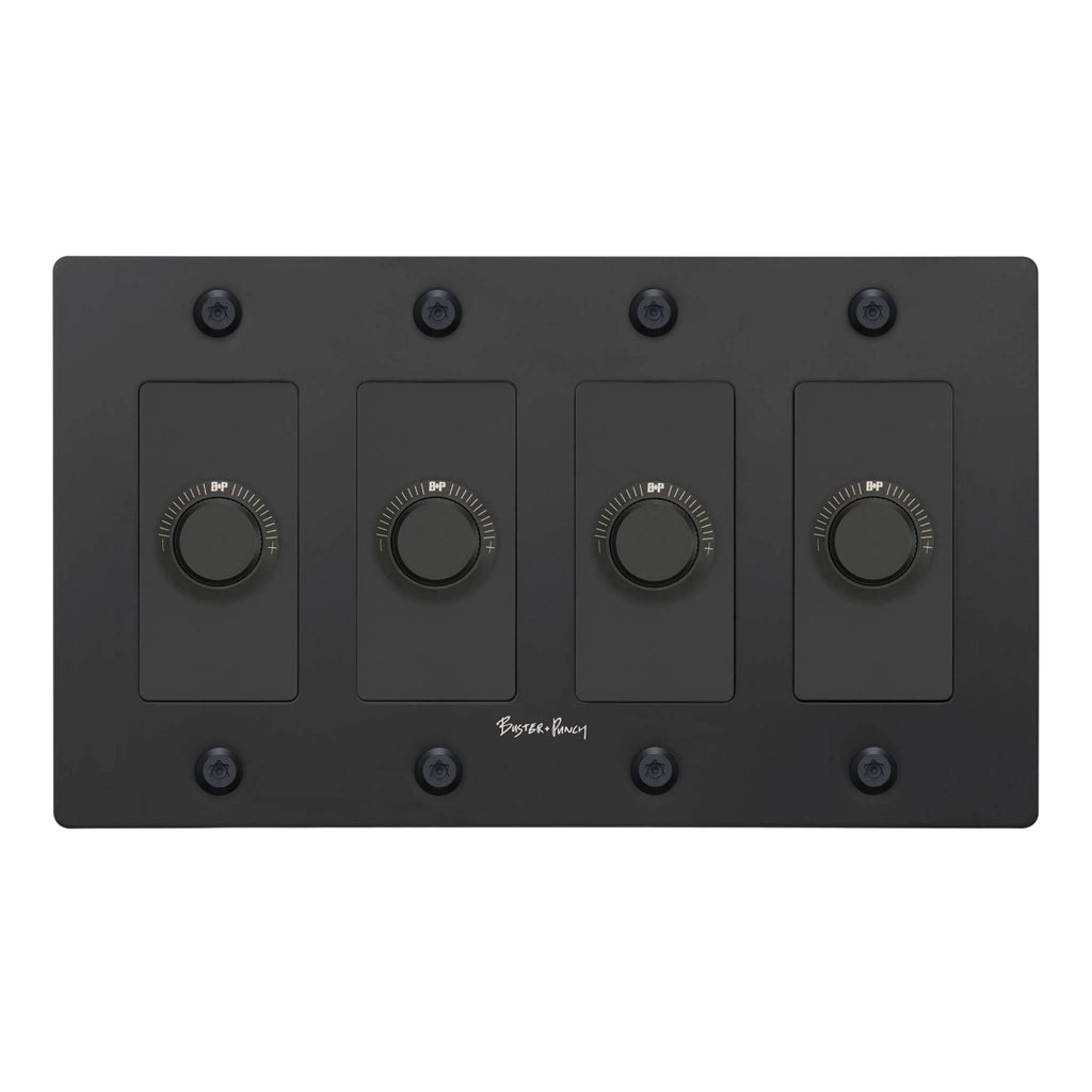 Buster + Punch NDK-024340 Linear 4-Gang LED Dimmer With Logo, 250W, Rotary, Black