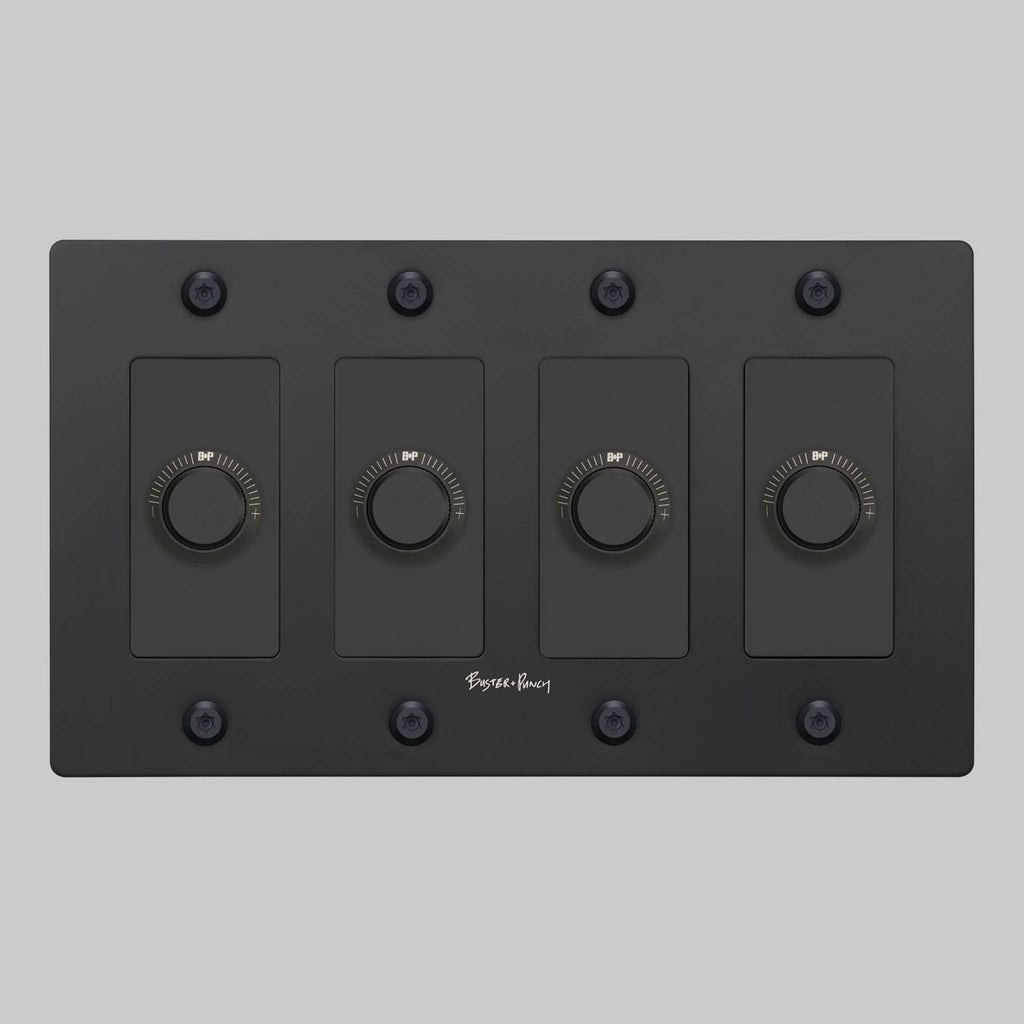 Buster + Punch NDK-024340 Linear 4-Gang LED Dimmer With Logo, 250W, Rotary, Black