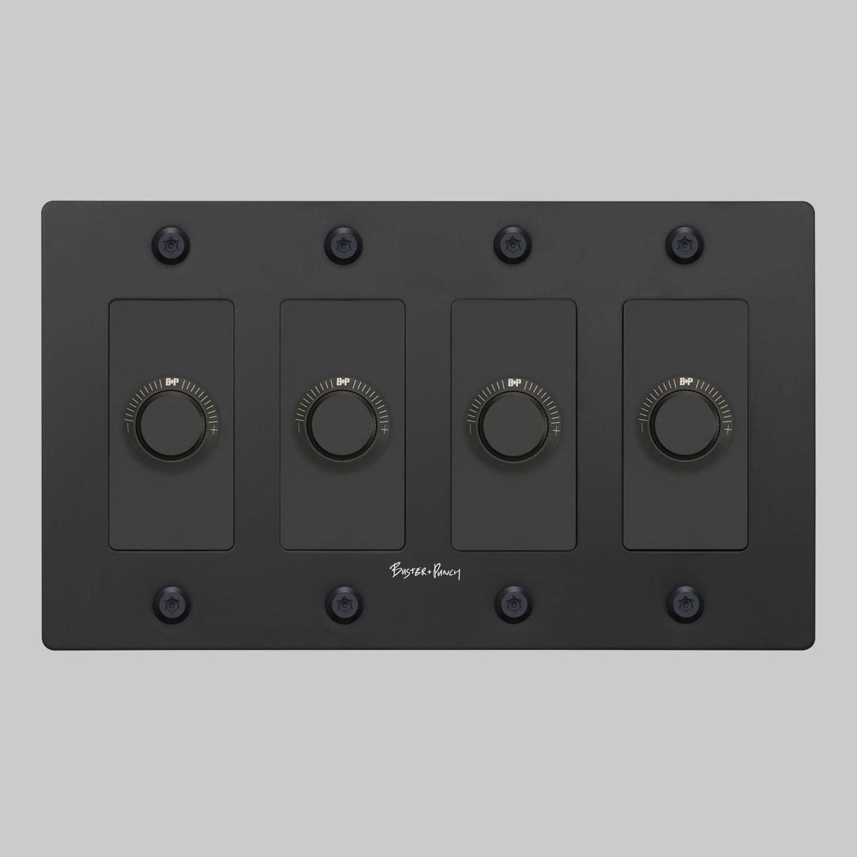 Buster + Punch NDK-024340 Linear 4-Gang LED Dimmer With Logo, 250W, Rotary, Black