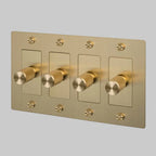 Buster + Punch NDK-424357 Cross 4-Gang LED Dimmer Without Logo, Rotary, 250W, Brass