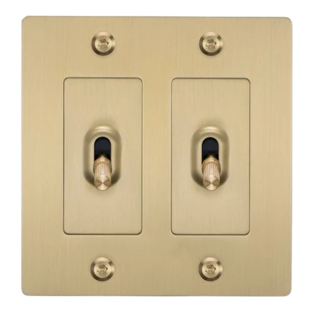 Buster + Punch NTG-054047 Linear 2-Gang Toggle Switch Without Logo, 15A, Single Pole/3-Way, Brass