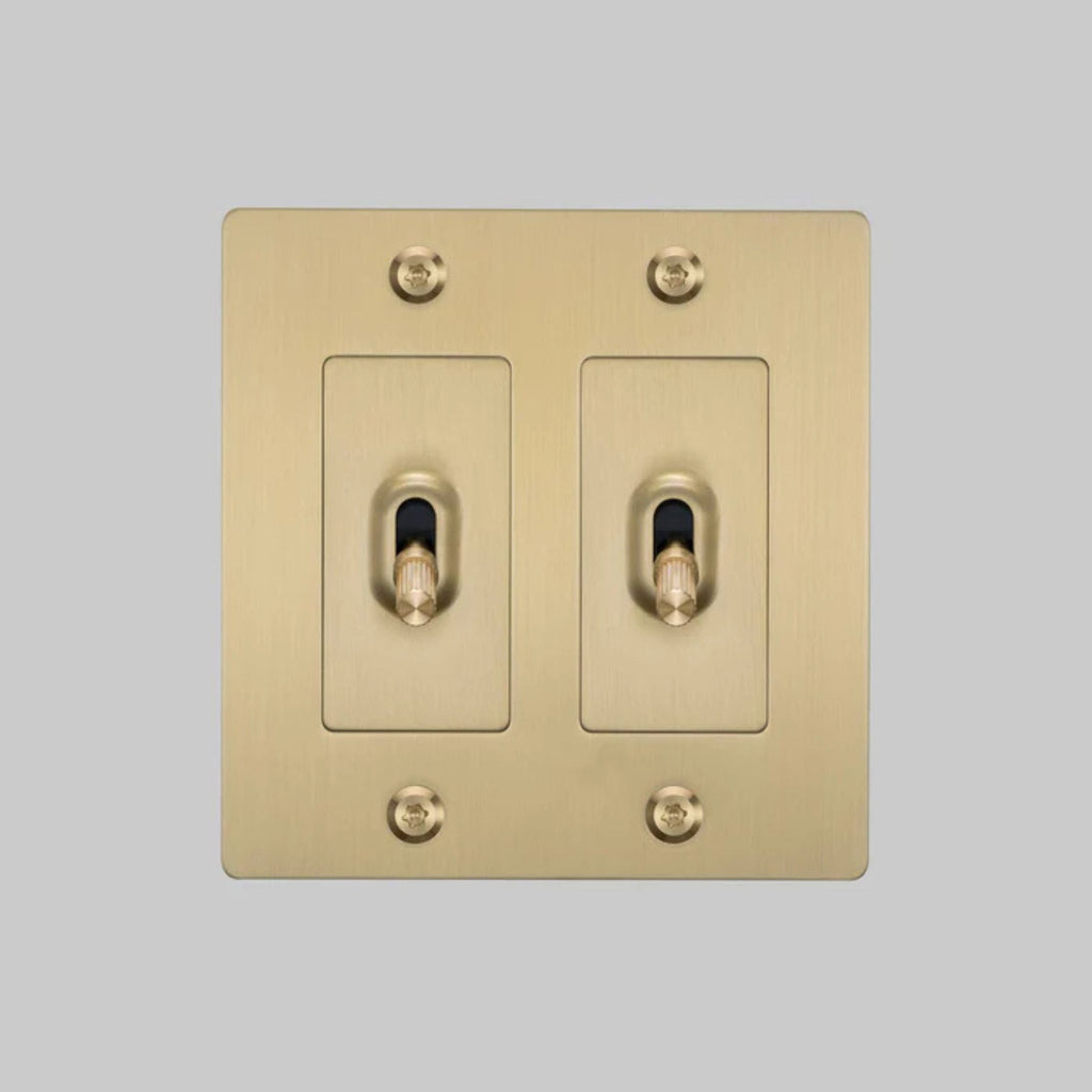 Buster + Punch NTG-054047 Linear 2-Gang Toggle Switch Without Logo, 15A, Single Pole/3-Way, Brass