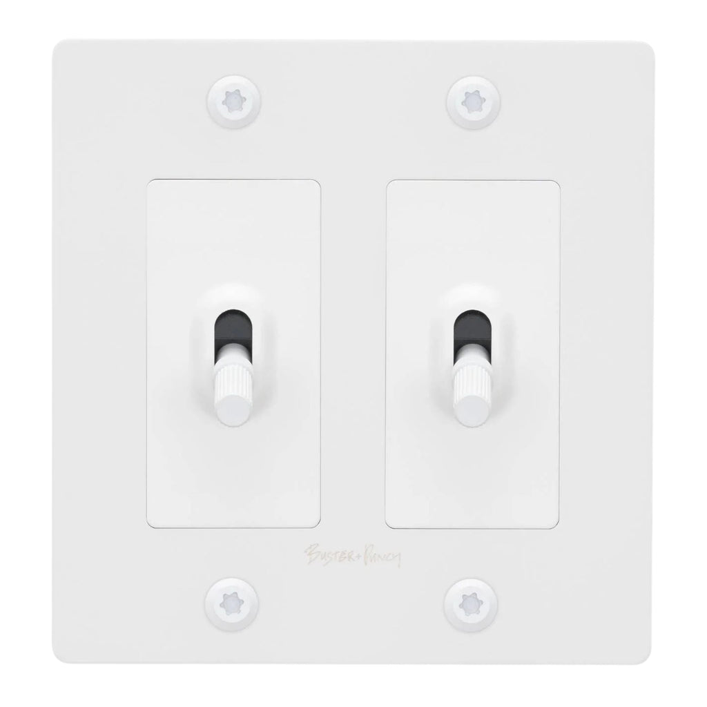Buster + Punch NTG-144045 Linear 2-Gang Toggle Switch With Logo, 15A, Single Pole/3-Way, White