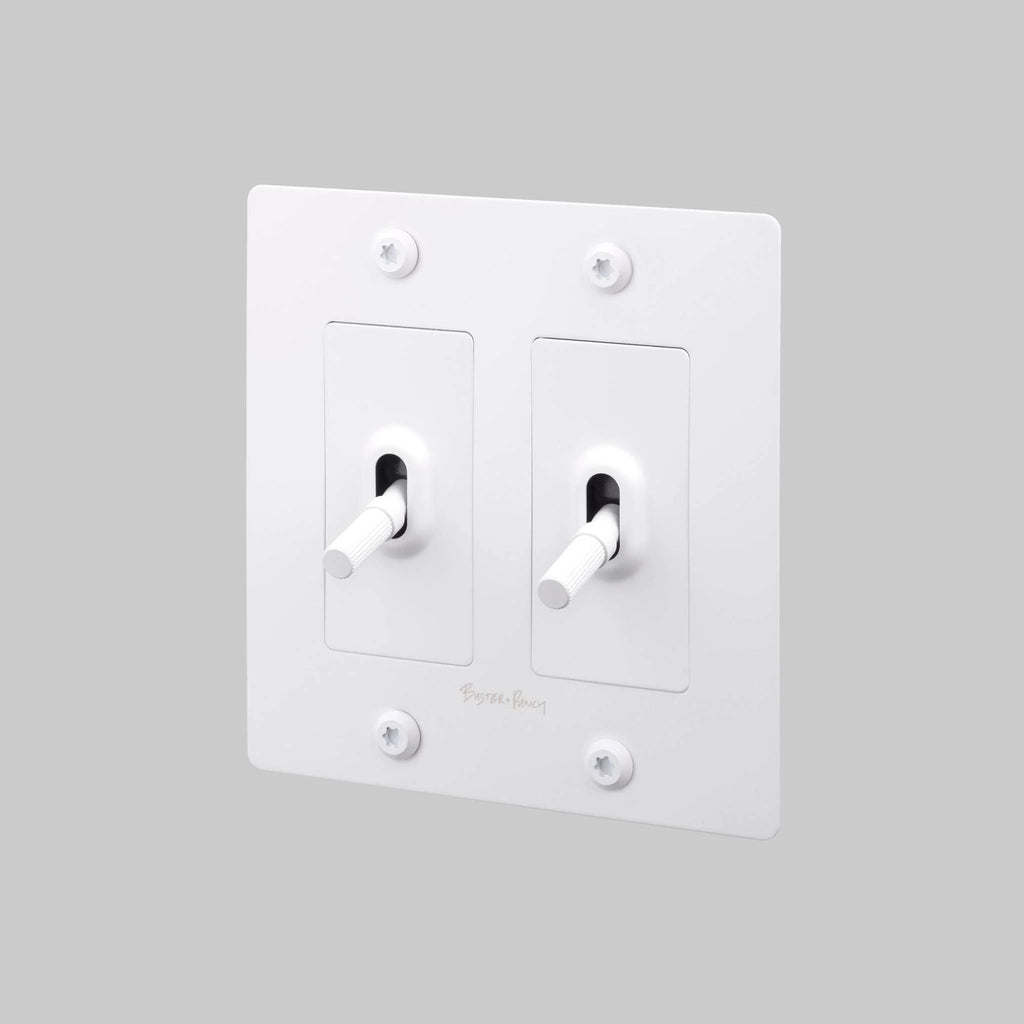 Buster + Punch NTG-144045 Linear 2-Gang Toggle Switch With Logo, 15A, Single Pole/3-Way, White