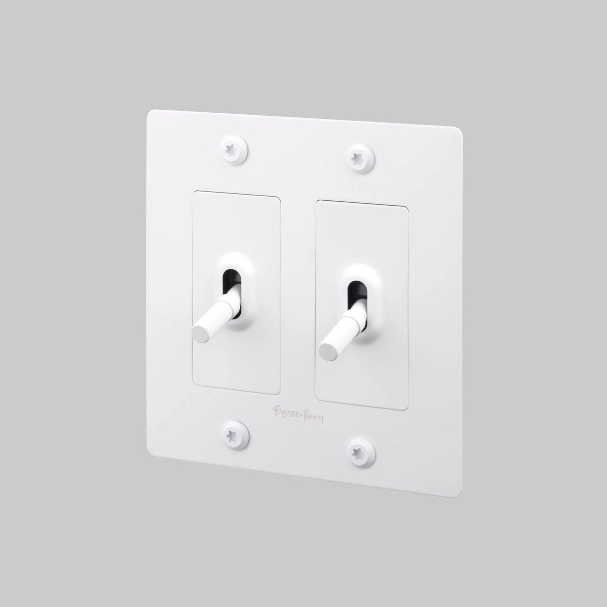 Buster + Punch NTG-144045 Linear 2-Gang Toggle Switch With Logo, 15A, Single Pole/3-Way, White