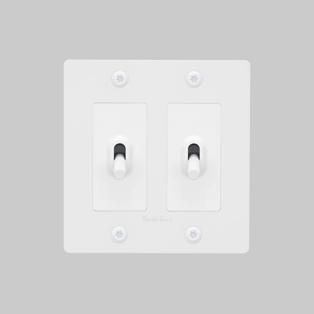 Buster + Punch NTG-144045 Linear 2-Gang Toggle Switch With Logo, 15A, Single Pole/3-Way, White