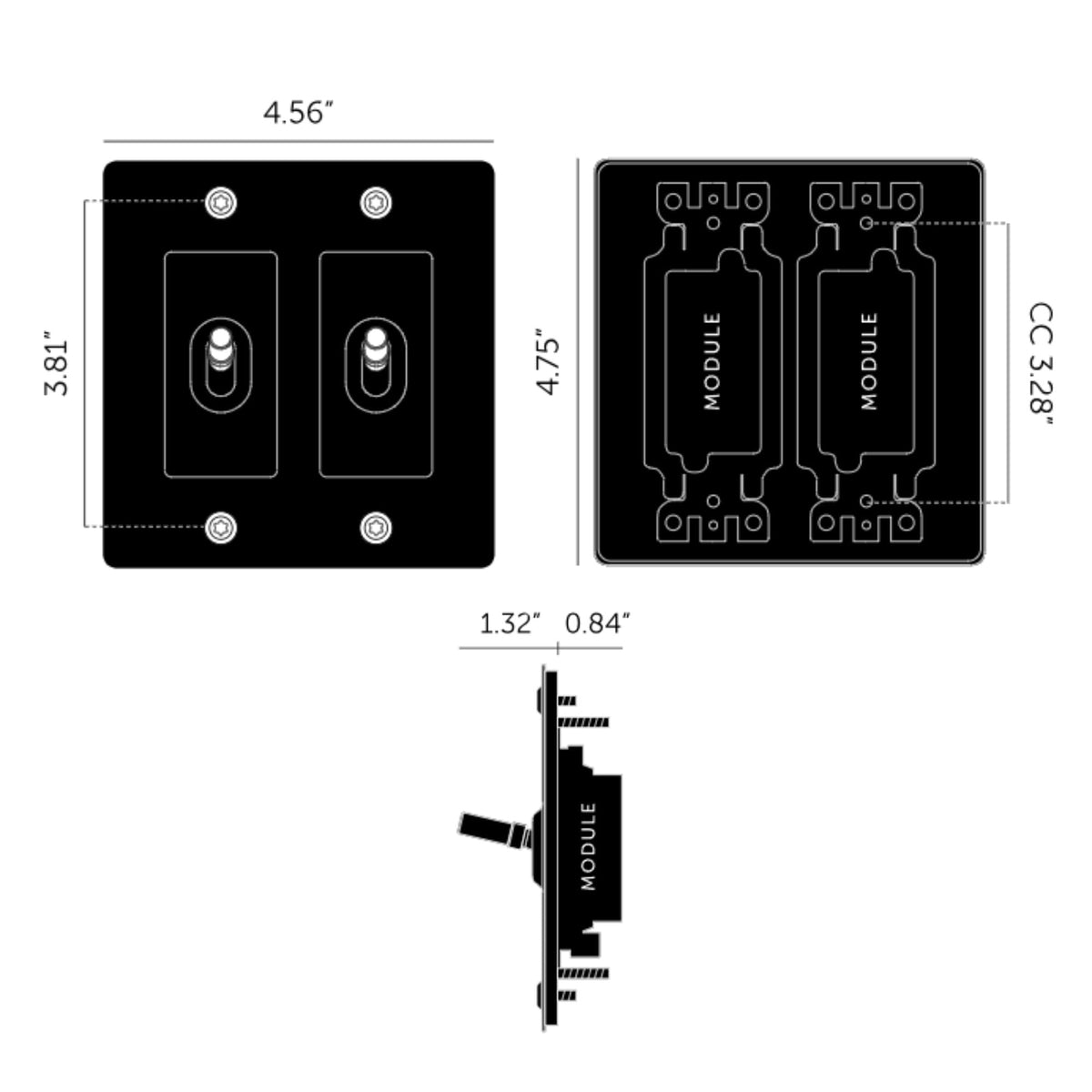 Buster + Punch NTG-144050 Linear 2-Gang Toggle Switch Without Logo, 15A, Single Pole/3-Way, White