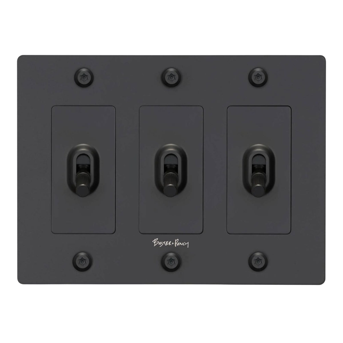 Buster + Punch NTK-024391 Linear 3-Gang Toggle Switch With Logo, 15A, Single Pole/3-Way, Black