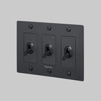Buster + Punch NTK-024391 Linear 3-Gang Toggle Switch With Logo, 15A, Single Pole/3-Way, Black