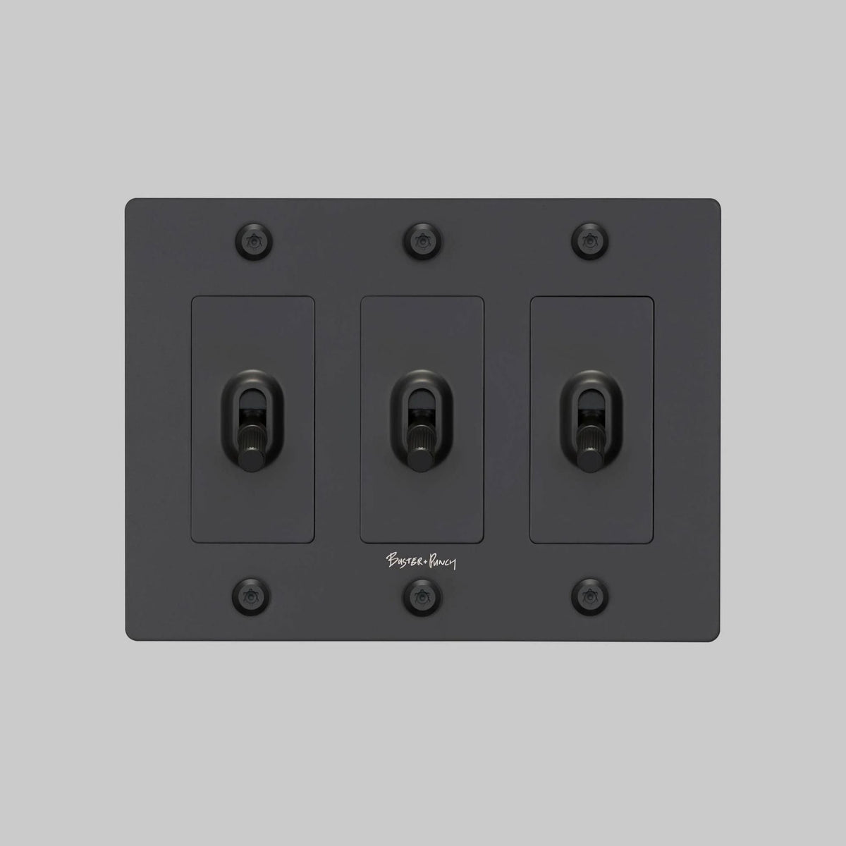 Buster + Punch NTK-024391 Linear 3-Gang Toggle Switch With Logo, 15A, Single Pole/3-Way, Black