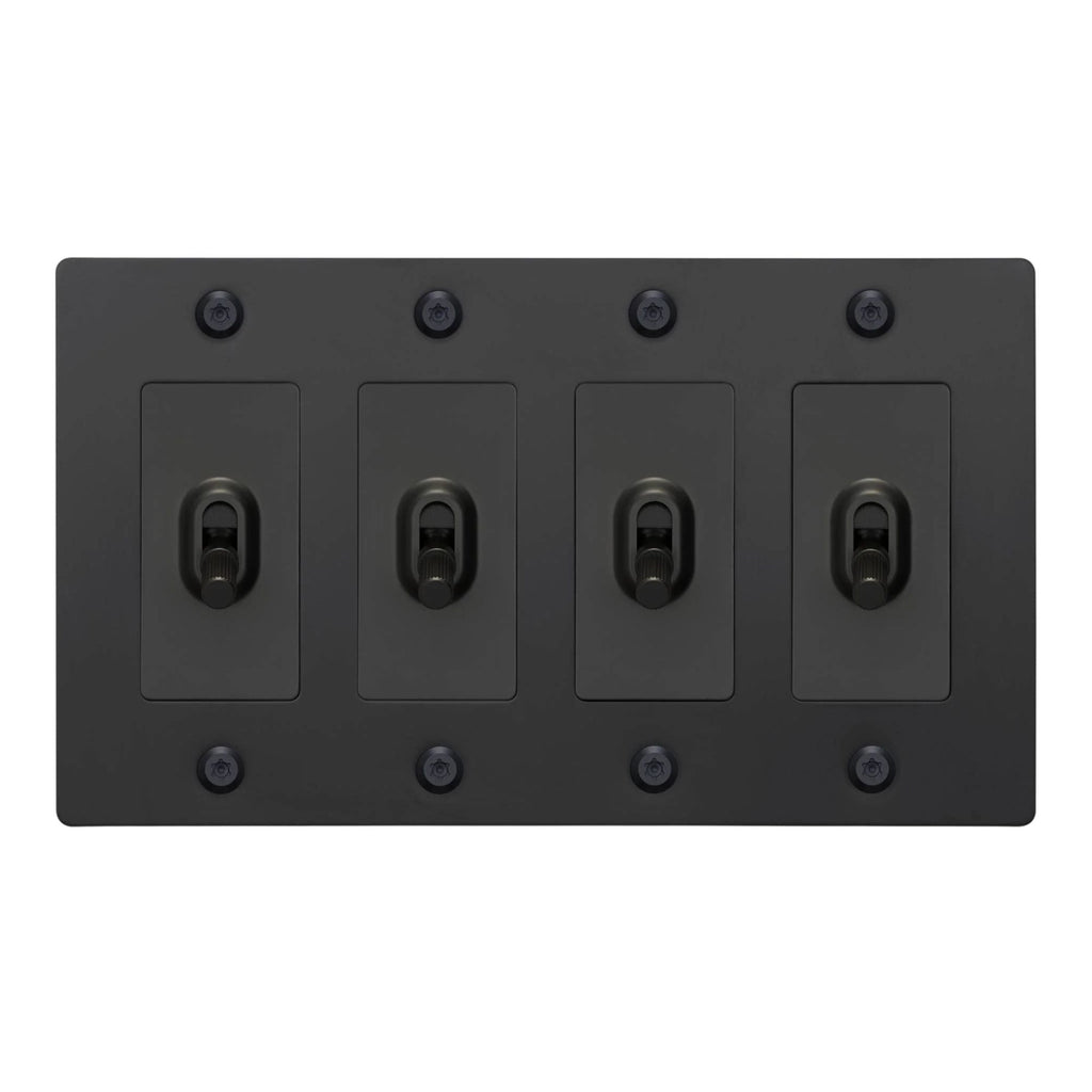 Buster + Punch NTK-024416 Linear 4-Gang Toggle Switch Without Logo, 15A, Single Pole/3-Way, Black