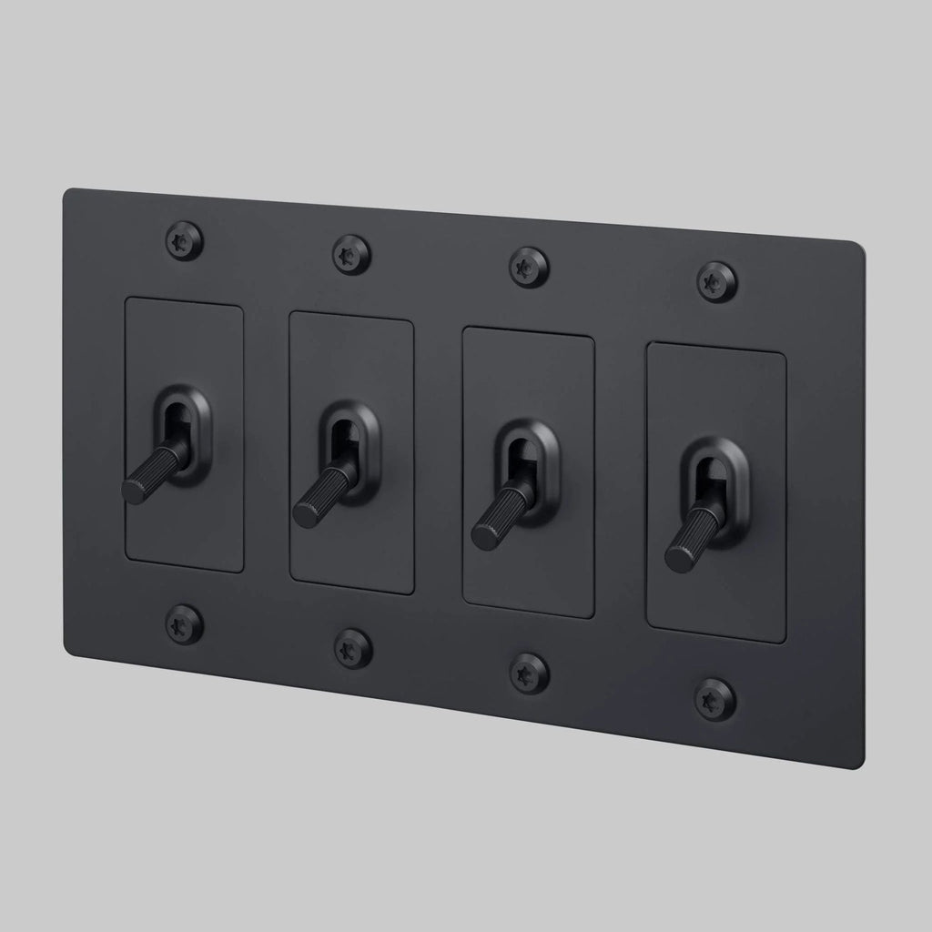 Buster + Punch NTK-024416 Linear 4-Gang Toggle Switch Without Logo, 15A, Single Pole/3-Way, Black