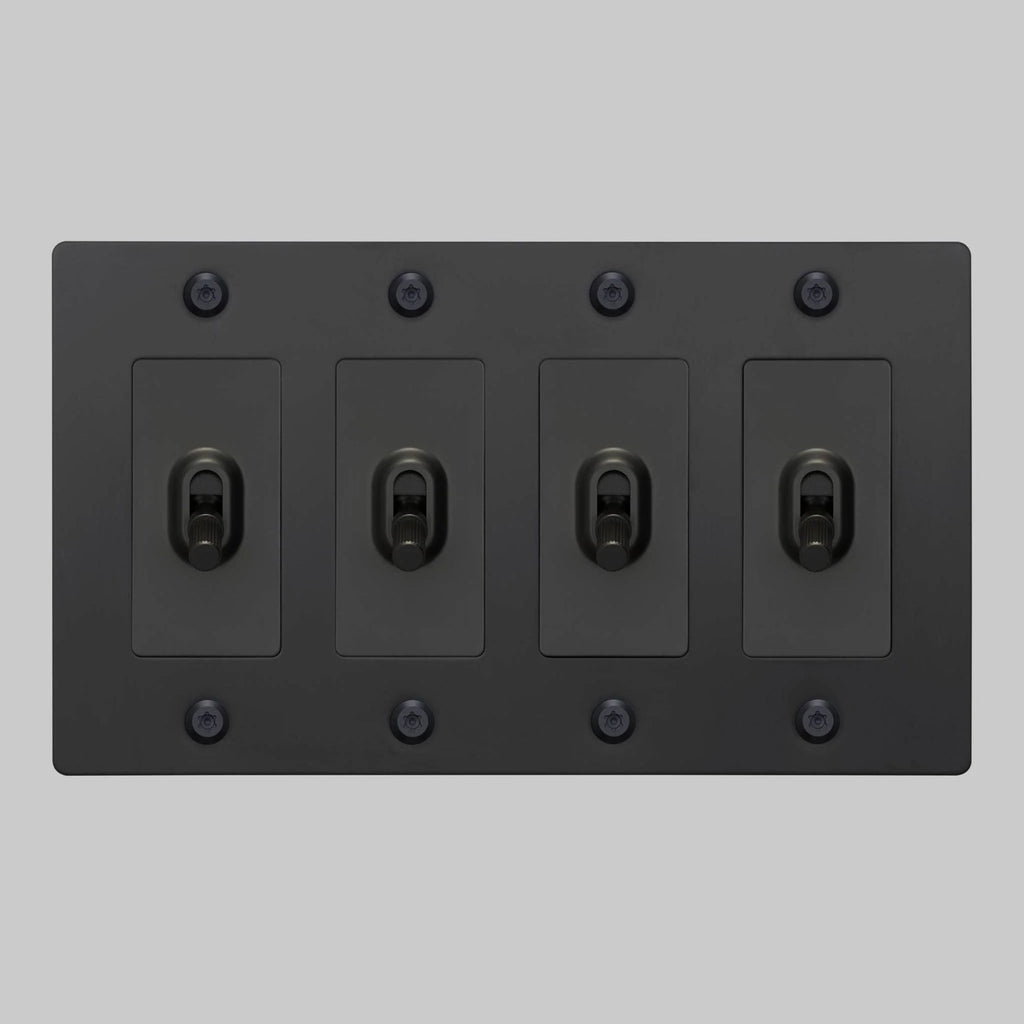 Buster + Punch NTK-024416 Linear 4-Gang Toggle Switch Without Logo, 15A, Single Pole/3-Way, Black