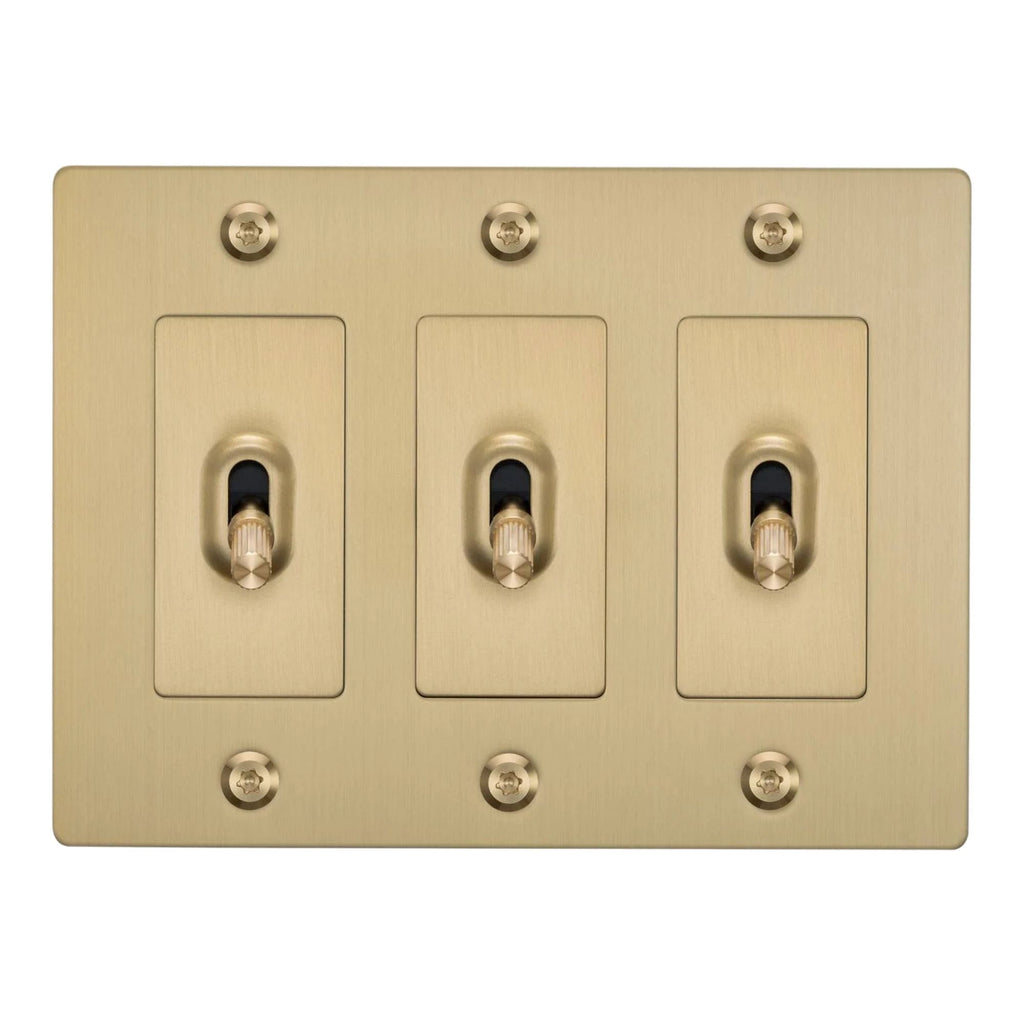 Buster + Punch NTK-054397 Linear 3-Gang Toggle Switch Without Logo, 15A, Single Pole/3-Way, Brass