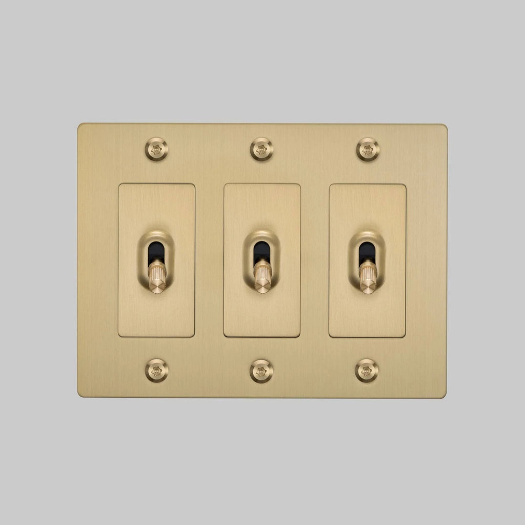Buster + Punch NTK-054397 Linear 3-Gang Toggle Switch Without Logo, 15A, Single Pole/3-Way, Brass