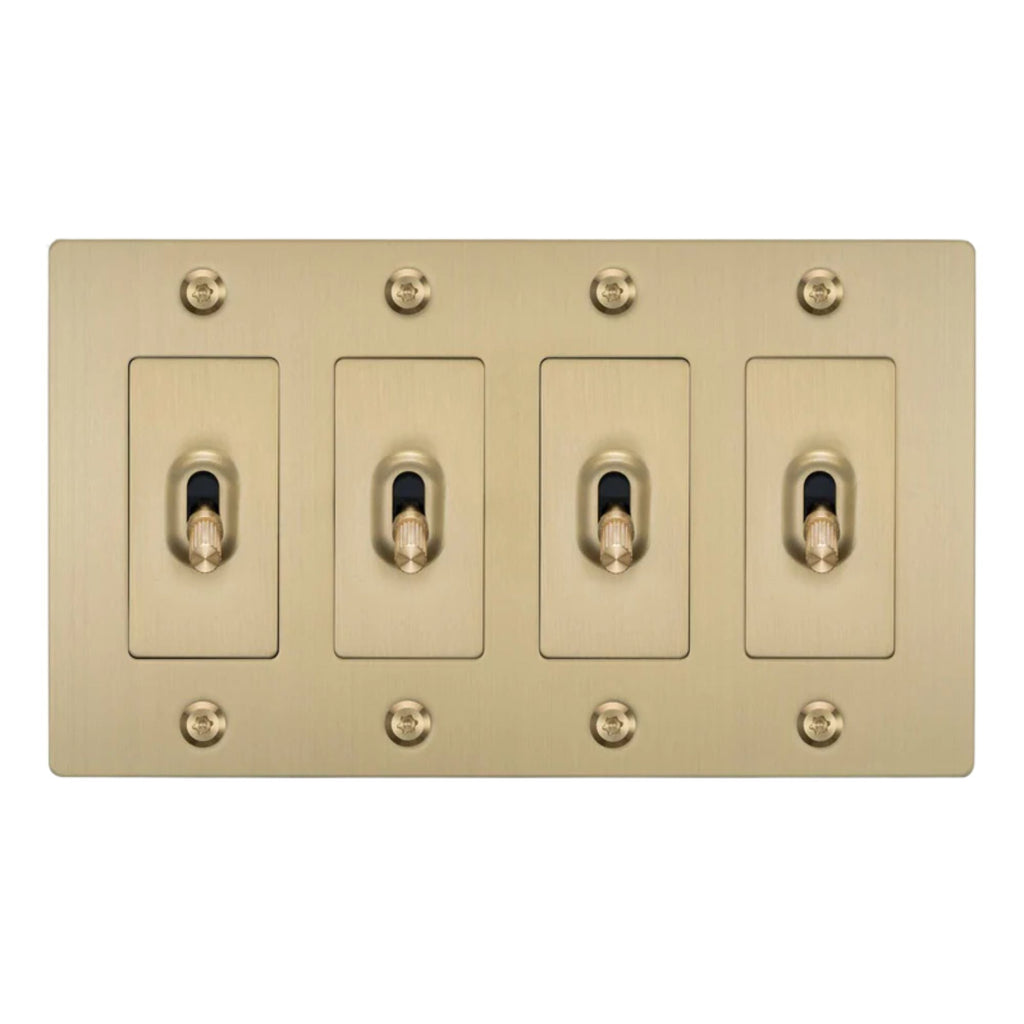 Buster + Punch NTK-054417 Linear 4-Gang Toggle Switch Without Logo, 15A, Single Pole/3-Way, Brass