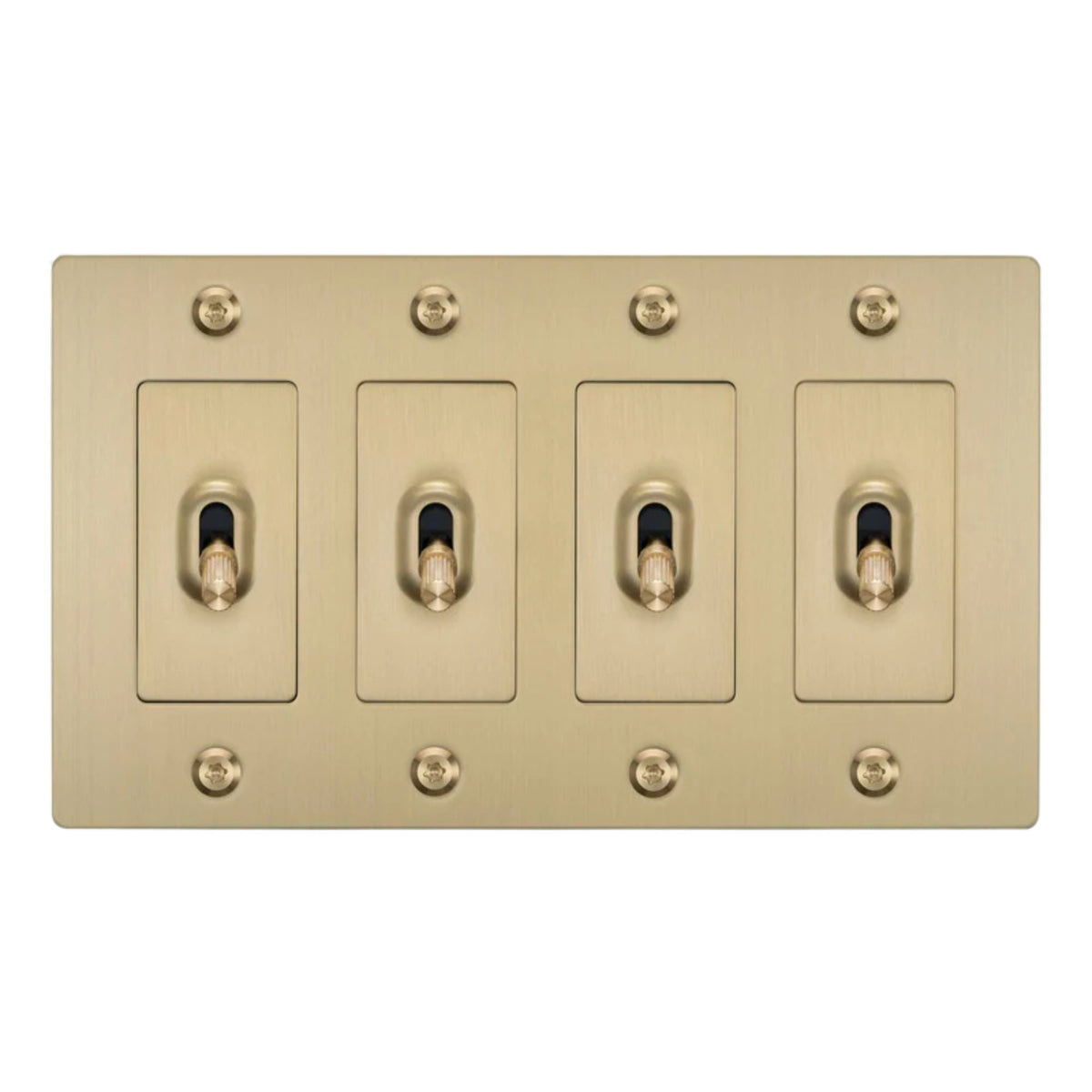 Buster + Punch NTK-054417 Linear 4-Gang Toggle Switch Without Logo, 15A, Single Pole/3-Way, Brass