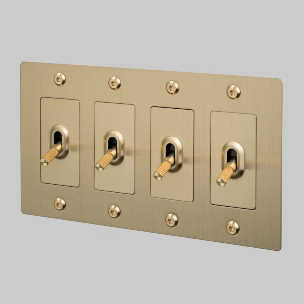 Buster + Punch NTK-054417 Linear 4-Gang Toggle Switch Without Logo, 15A, Single Pole/3-Way, Brass