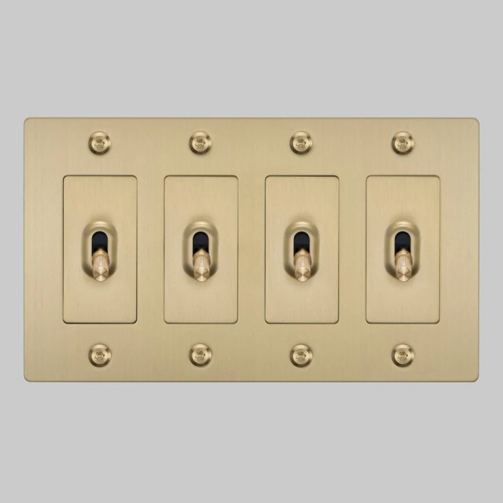 Buster + Punch NTK-054417 Linear 4-Gang Toggle Switch Without Logo, 15A, Single Pole/3-Way, Brass