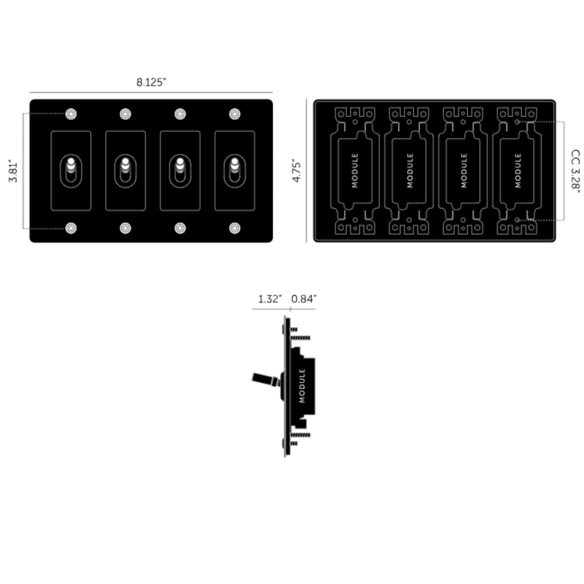 Buster + Punch NTK-054417 Linear 4-Gang Toggle Switch Without Logo, 15A, Single Pole/3-Way, Brass