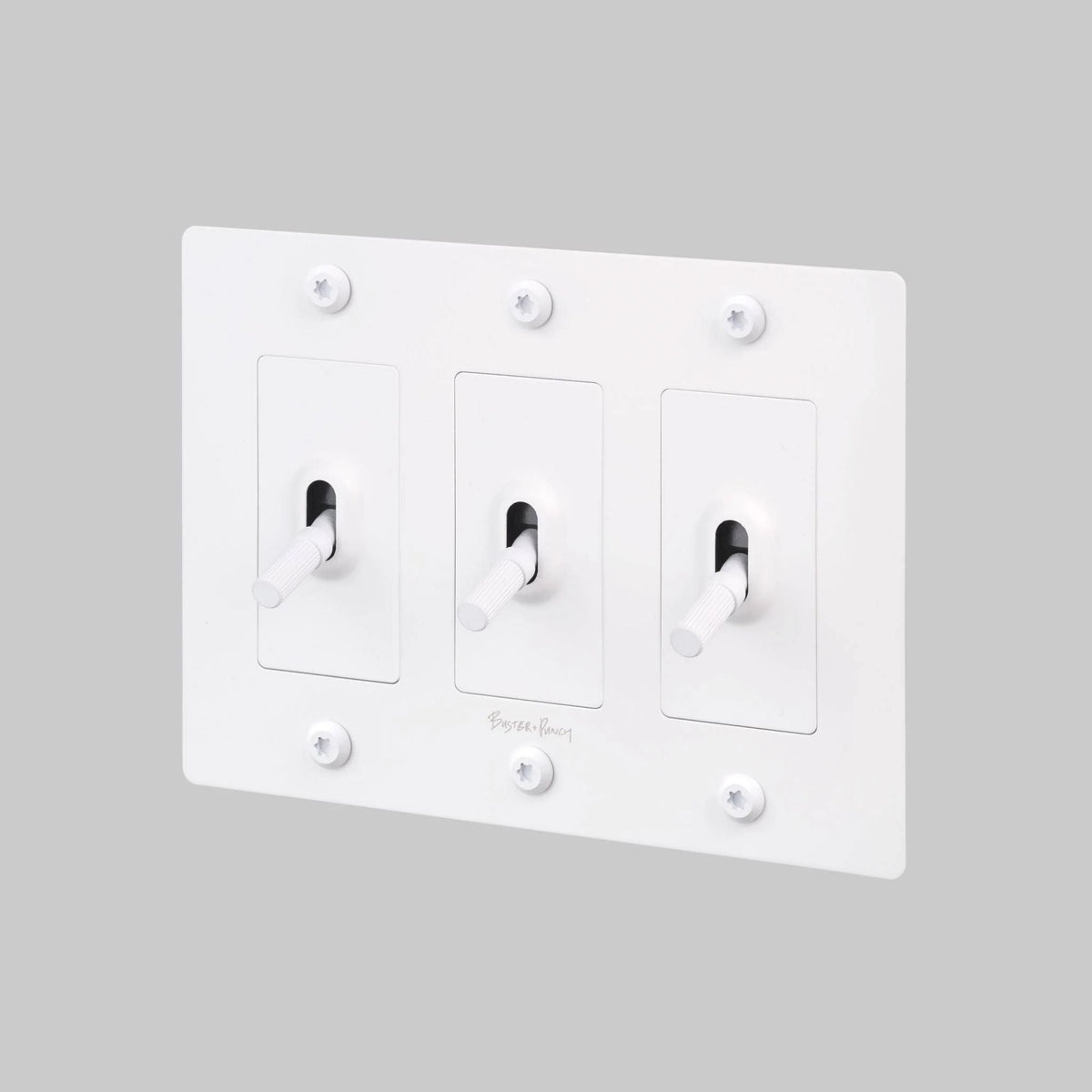 Buster + Punch NTK-144395 Linear 3-Gang Toggle Switch With Logo, 15A, Single Pole/3-Way, White
